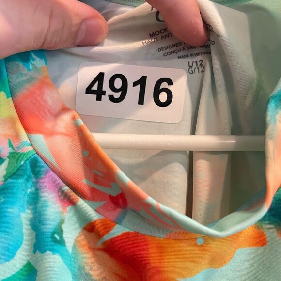 Athleta Girl Mock Neck Rashguard Top Anti-UV Floral Swim Suit L 12 Bathing Surf - Picture 8 of 11